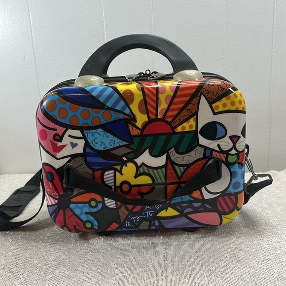 BRITTO HEYS Garden Hard Shell Make Up Beauty Case HTF Cat Fish Multi Abstract - Picture 3 of 12